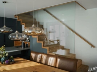 Faltwerktreppe Glas Geländer